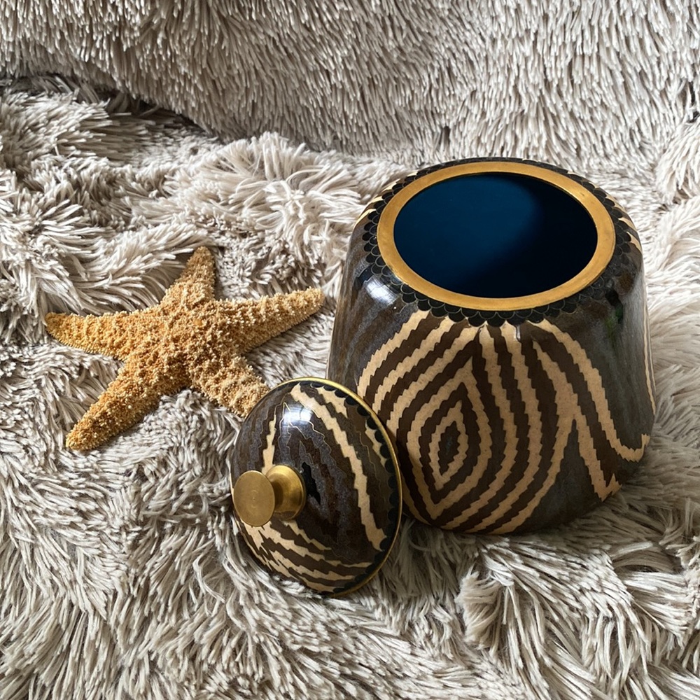 CLOISONNÉ ENAMEL DECORATIVE CANISTER EUC